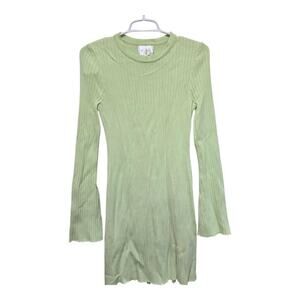 Line & Dot Ribbed Mini Dress Green Long Sleeve Size M Stretch Knit